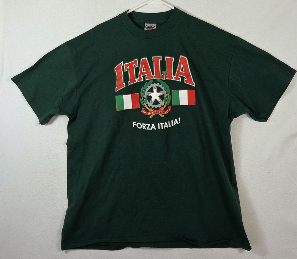 VTG Mens Italy Football Graphic T-Shirt Men's XL (Tag 2XL) Green Forza Italia