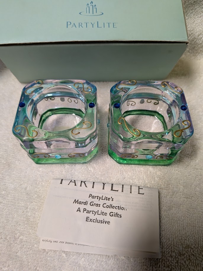 PartyLite Mardi Gras Tealight Holder Pair P7271 Retired