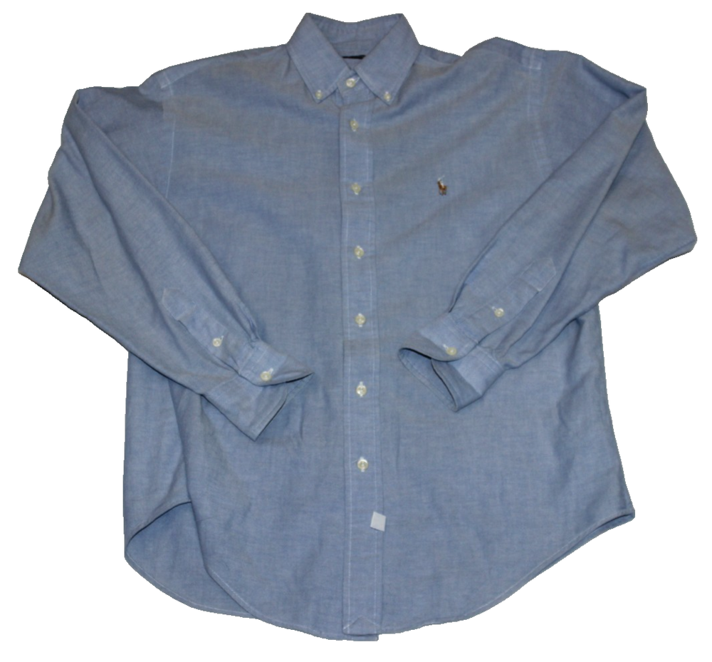 VTG Ralph Lauren Women's Button-Up Shirt Size 6 Blue Flesh Pony Long Sleeve