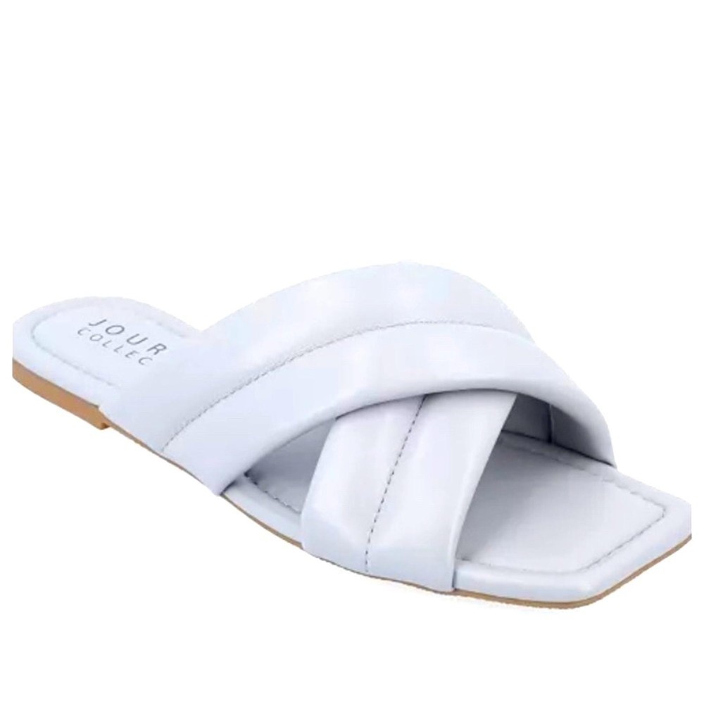 Journee Collection Divyah Crisscross Puff Flat Sandals Off White Size 8.5 NWT