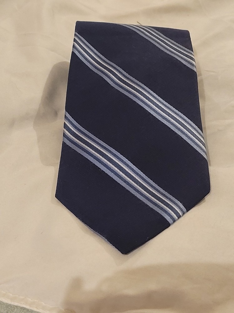 TOMMY HILFIGER Mens Blue White Striped Silk Tie 59x4 Made in USA