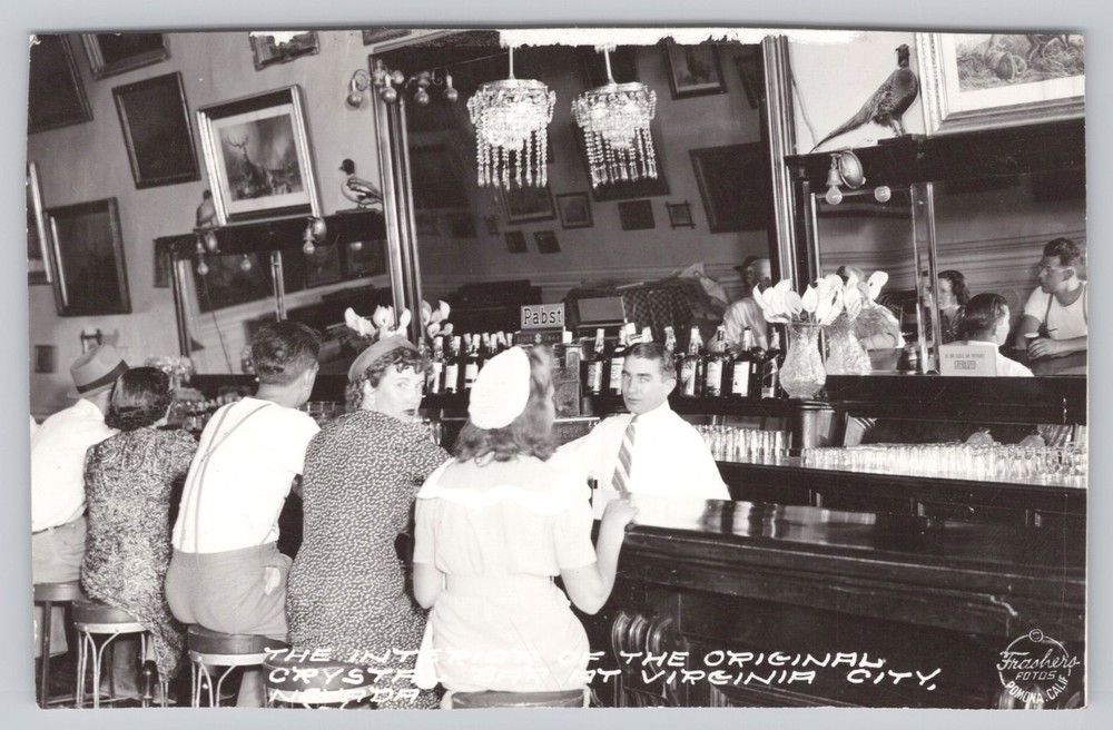 Virginia City Nevada RPPC 1937 Original Crystal Bar Interior Frashers Saloon