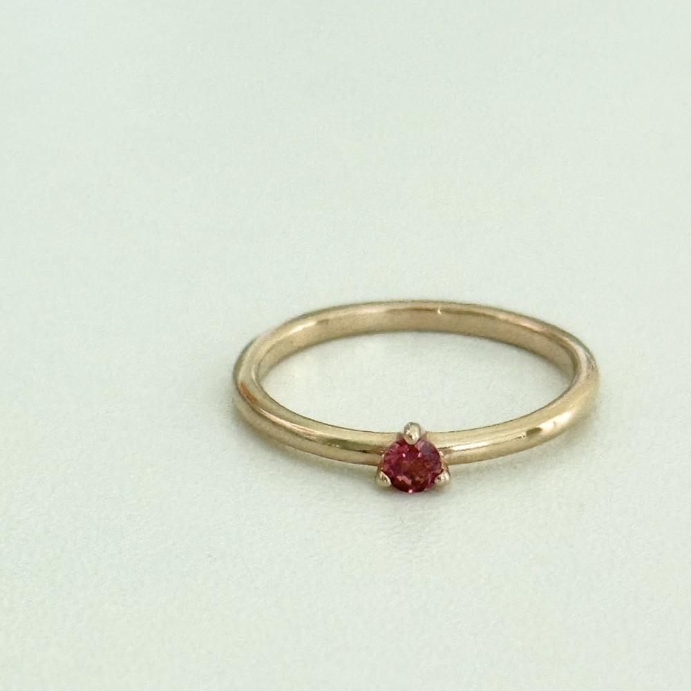Pandora 14K Rose Gold Plated Pink Stone Solitaire Band Ring Size 6