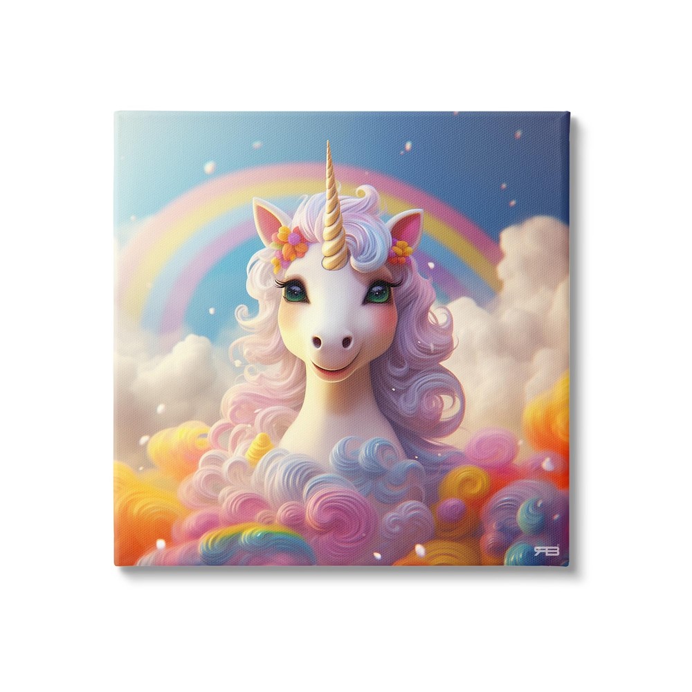 Vibrant White Unicorn Rainbow Canvas Wall Art by RB for Modern Décor