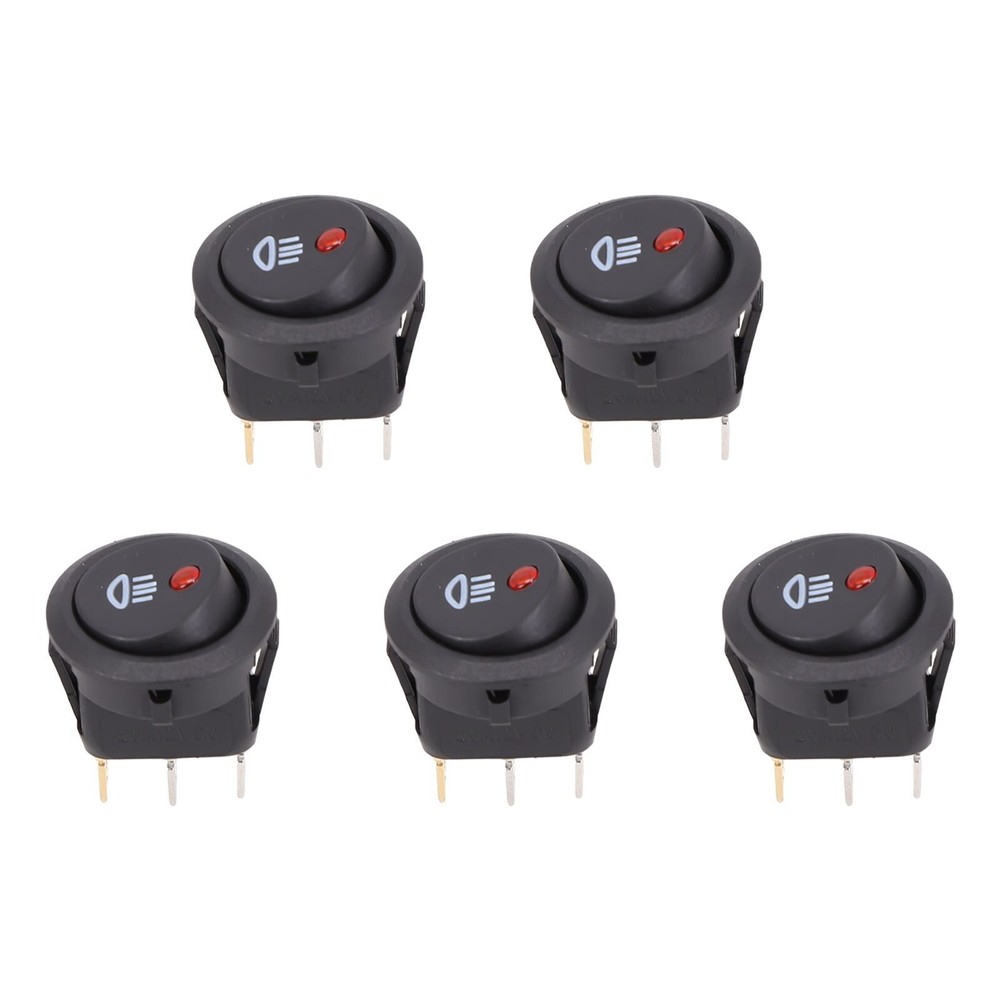 5Pcs 12V Red LED Round Rocker Switch for Car Truck Fog Lights