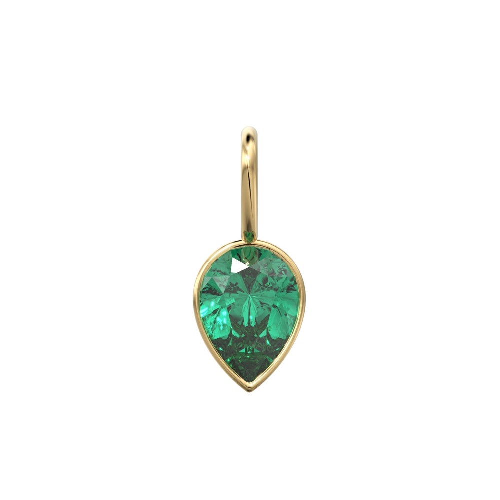 7mm Pear Colombian Emerald Charm / 14k Solid Gold May Birthstone