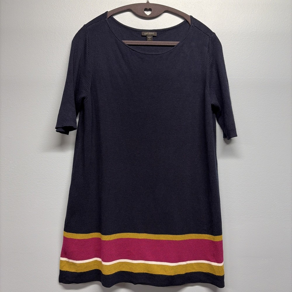 J.Jill Women's Top Sweater Navy Blue - Short Sleeve Size S Petite - Color block