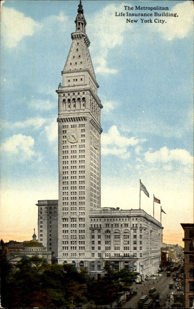 Metropolitan Life Insurance Building New York City NYC trolley ~ c1910