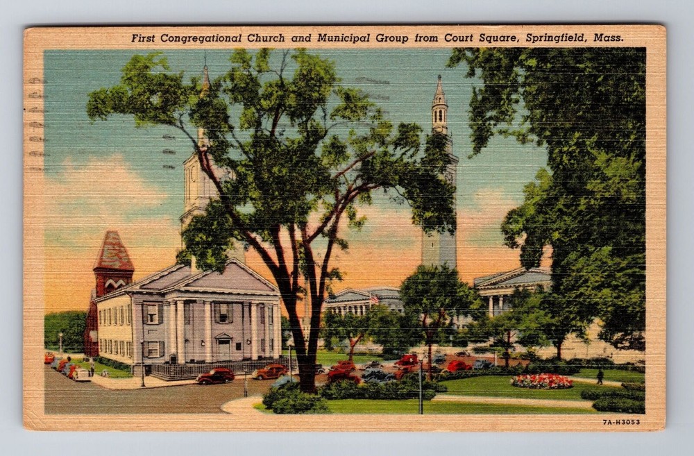 Springfield MA-Massachusetts, First Congregational Church c1952 Vintage Postcard