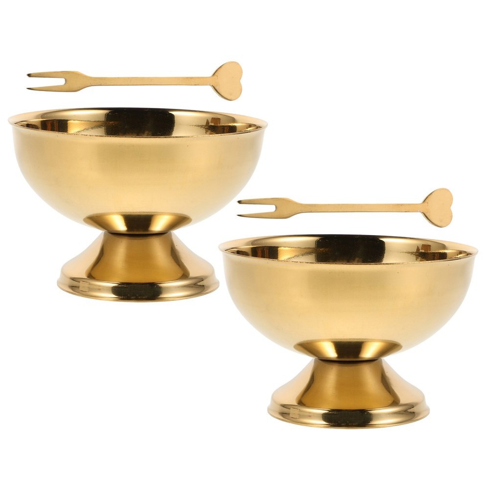 2 Pcs Dessert Cups Stainless Steel Ice Cream Bowls Metal Condiment Footed