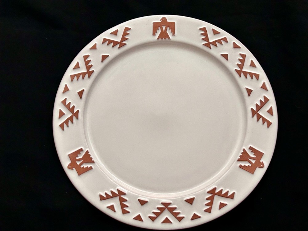 Frankoma Pottery Thunderbird Plate White Terra Cotta 10.5