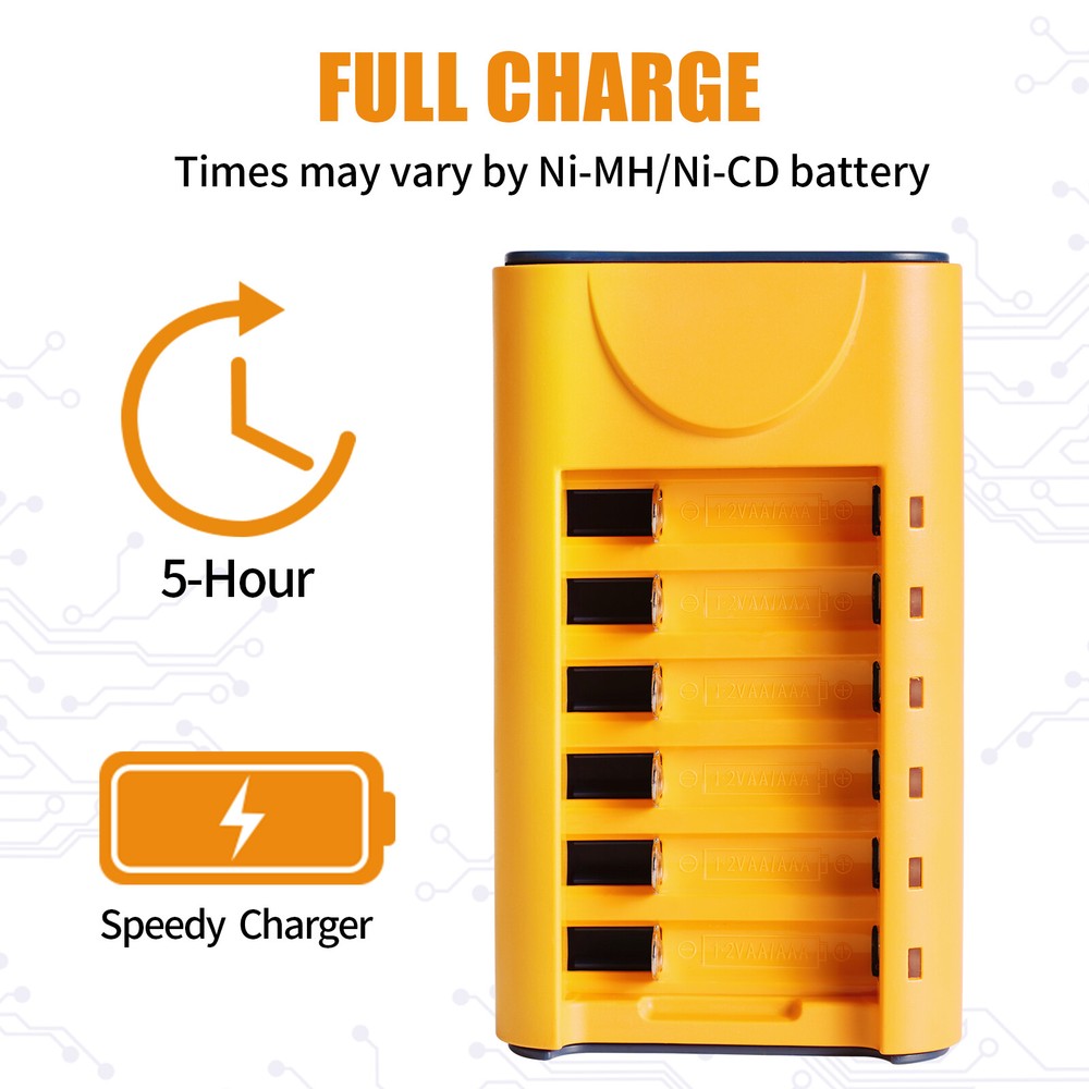 Universal USB Battery Charger 6-Slot Fast Charger for AA Rechargeable Batteries