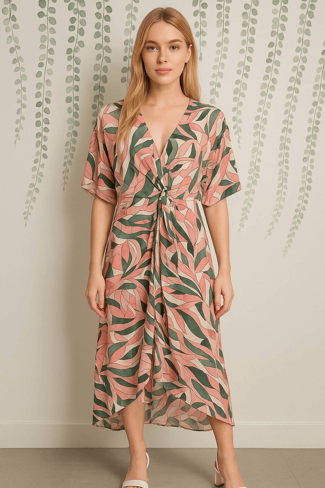 NWOT Show Me Your Mumu Get Twisted Maxi Kimono Dress XL Pink Green Abstract Trop
