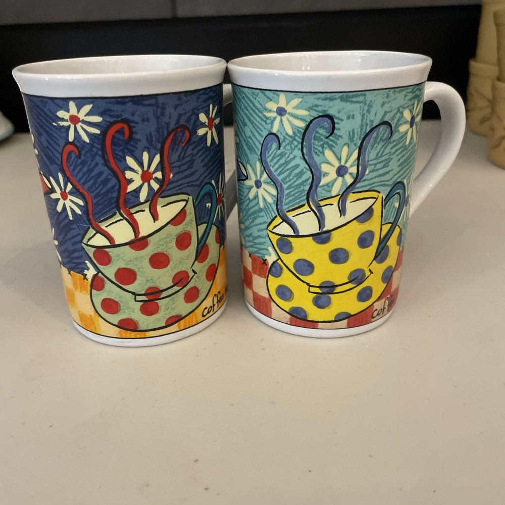 World Market Coffee Time Coffee Mugs, Lot Of 2, Great Condition, Vintage.