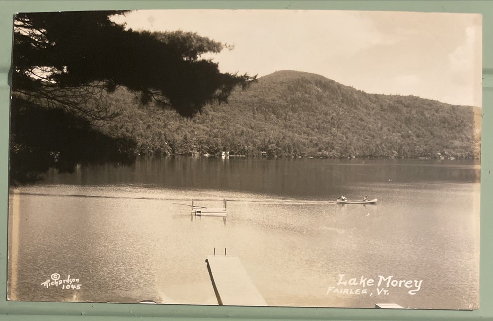 1937 Rppc Lake Morey Fairlee Vermont VT Postcard Photo Lake Boat