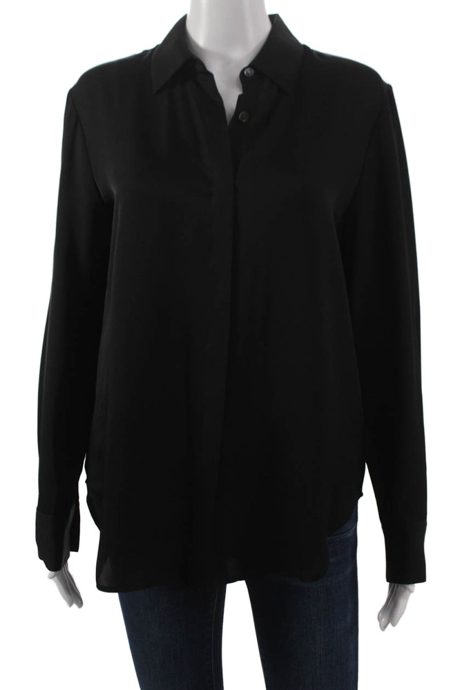 Theory Women Silk Blend Black Collared Long Sleeve Basic Blouse Size SFree Shipping in US $100+ Orders | $6.95 Orders Below