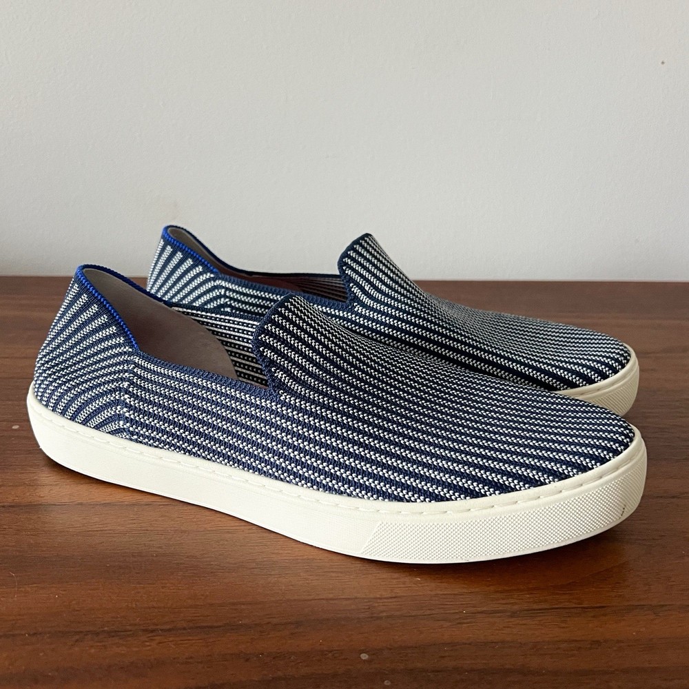 Rothy's The Original Slip-On Sneakers Navy White Knit Size 11 Casual Shoes