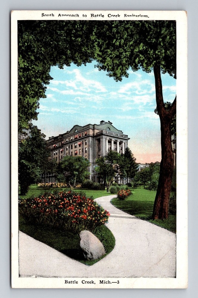 Michigan MI Battle Creek South Approach Battle Creek Sanitarium Vintage Postcard