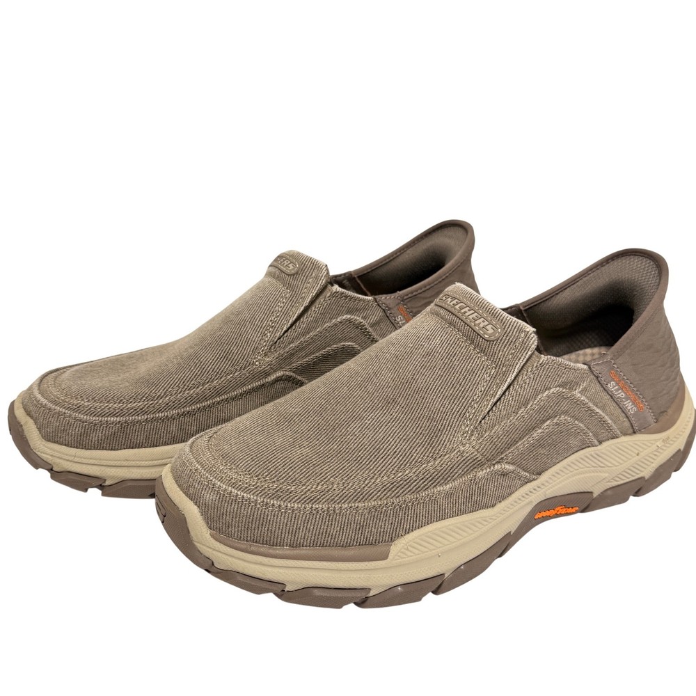 Skechers Slip Ins Men's Tan Canvas Slip On Shoes Size 10.5 Wide Fit