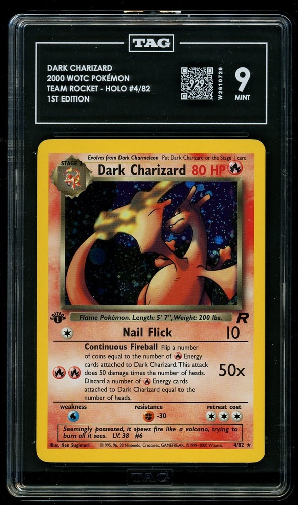 Pokémon Dark Charizard 2000 #4/82 Team Rocket - 1St Edition Holo Tag 9RCH IS ACCEPTING CONSIGNMENTS! UP TO 95% PAYOUTS!
