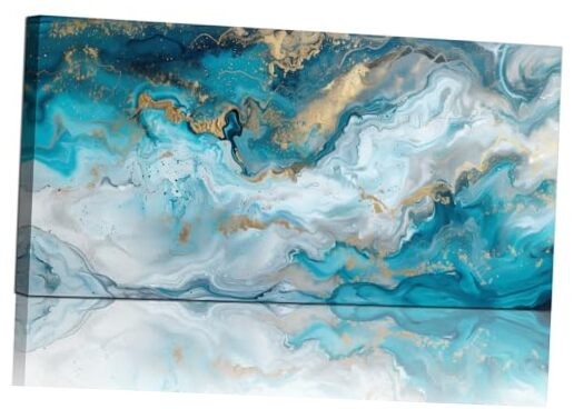 Large Teal Blue Abstract Wall Art Decor 48L x 24W Modern Canvas Print-image