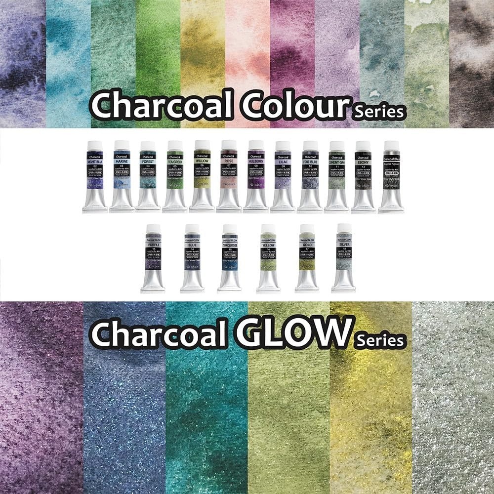 Kusakabe Artist Watercolor Full Set Charcoal Glow 6 + Charcoal Colors 12 10ml