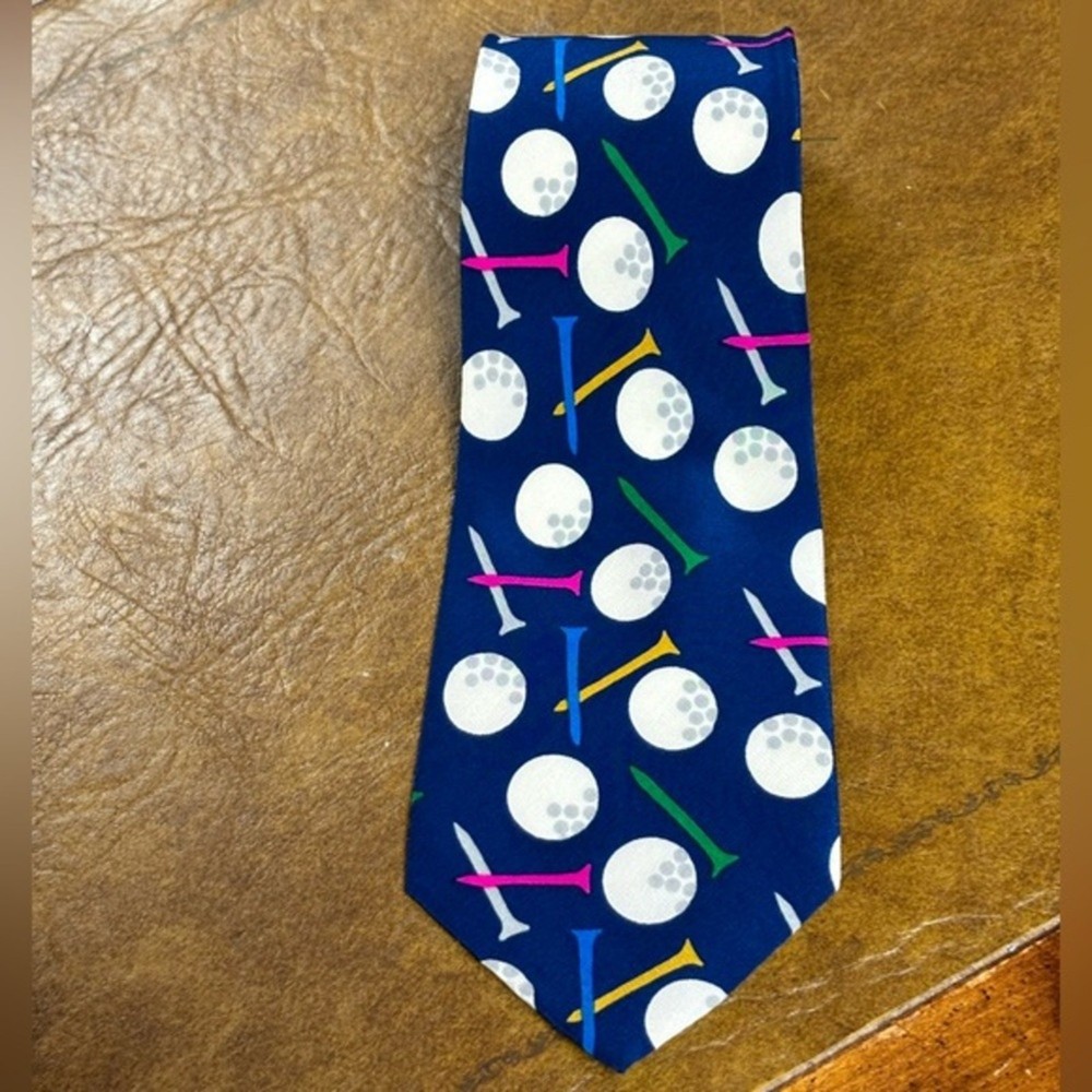 Vintage Lillian Vernon Blue Golf Ball TeeMen's Neck Tie Sport 100% Silk