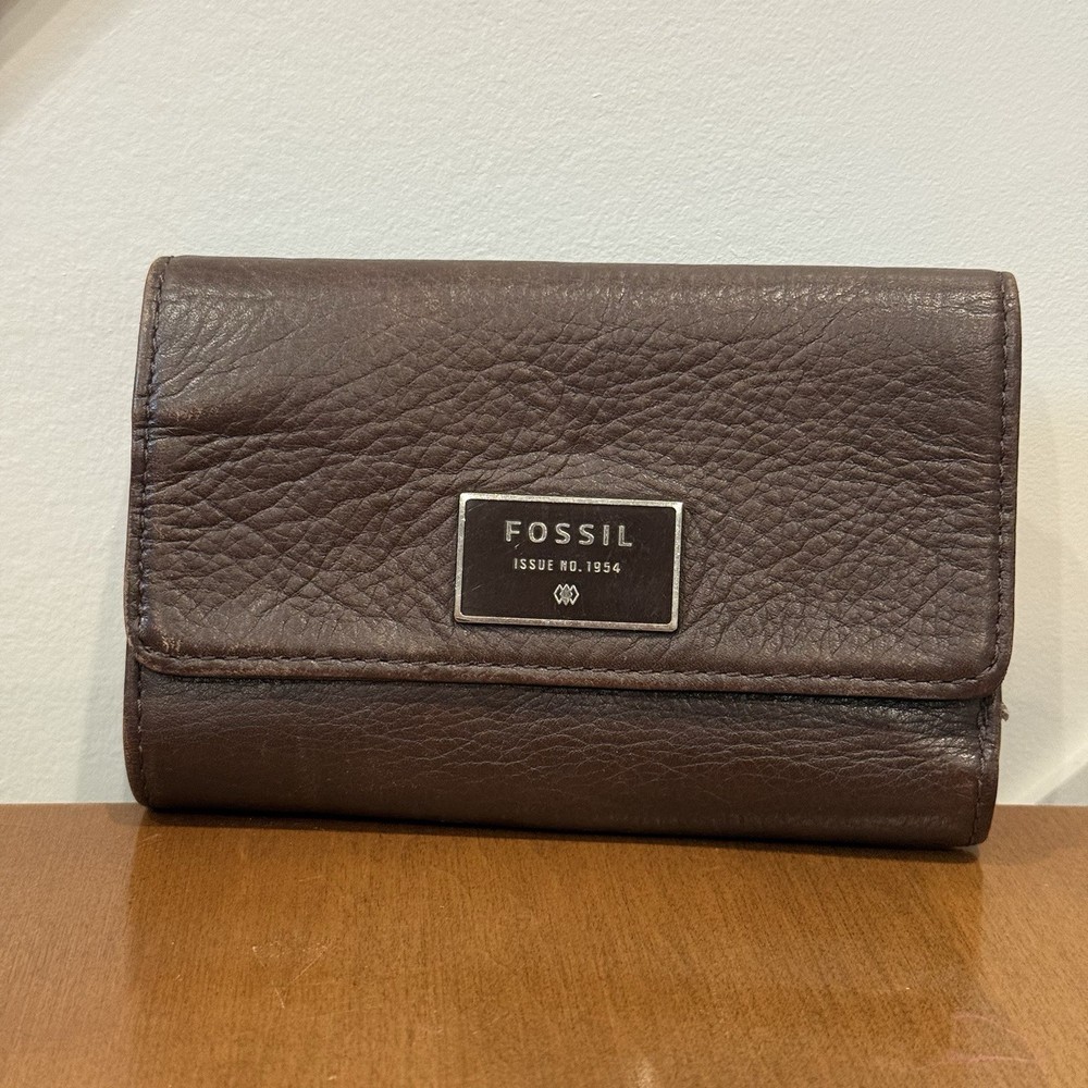 Fossil Trifold Wallet Cow Hide Brown Leather Vintage 1954 Distressed
