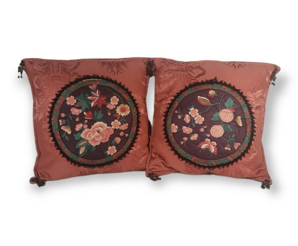 Handmade Quilted Jacquard & Velvet GILDED AGE Floral Tassel Pillows VICTORIAN