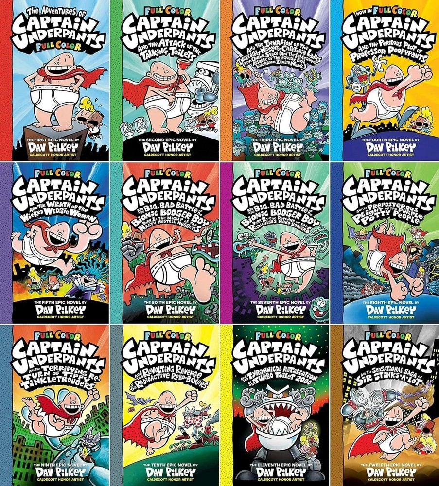 New: Captain Underpants Books 1-12 Complete books set by Dav Pilkey - PAPERBACK