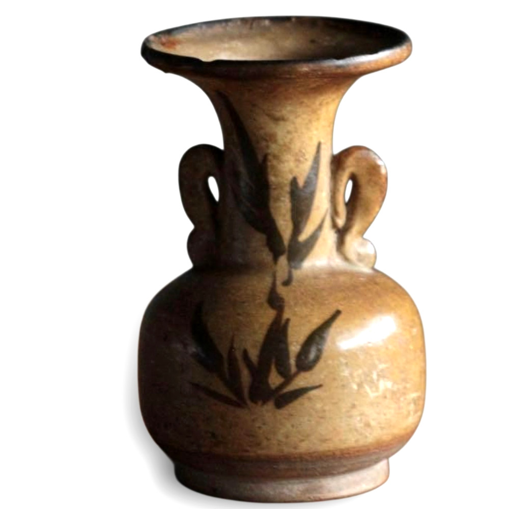 Seto Pottery Vase Edo Period 19th Century Japanese Antique Ceramic Jar 5.2 in