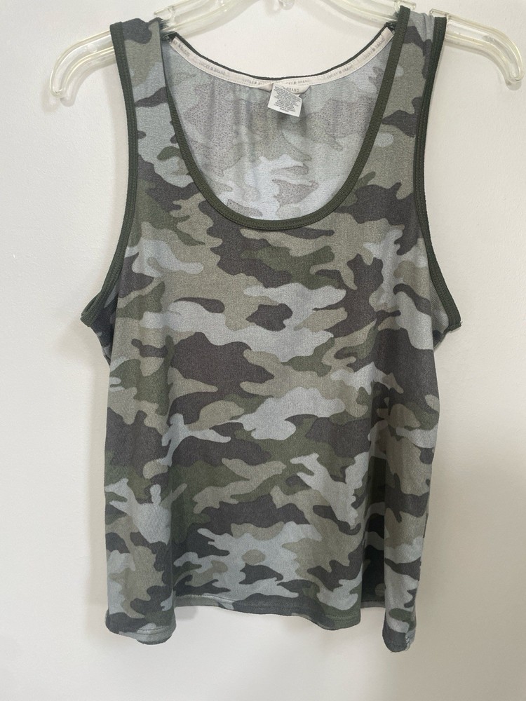 Lucky Brand Green Gray Camouflage Scoop Neck Sleeveless Women's Tank Top Size M