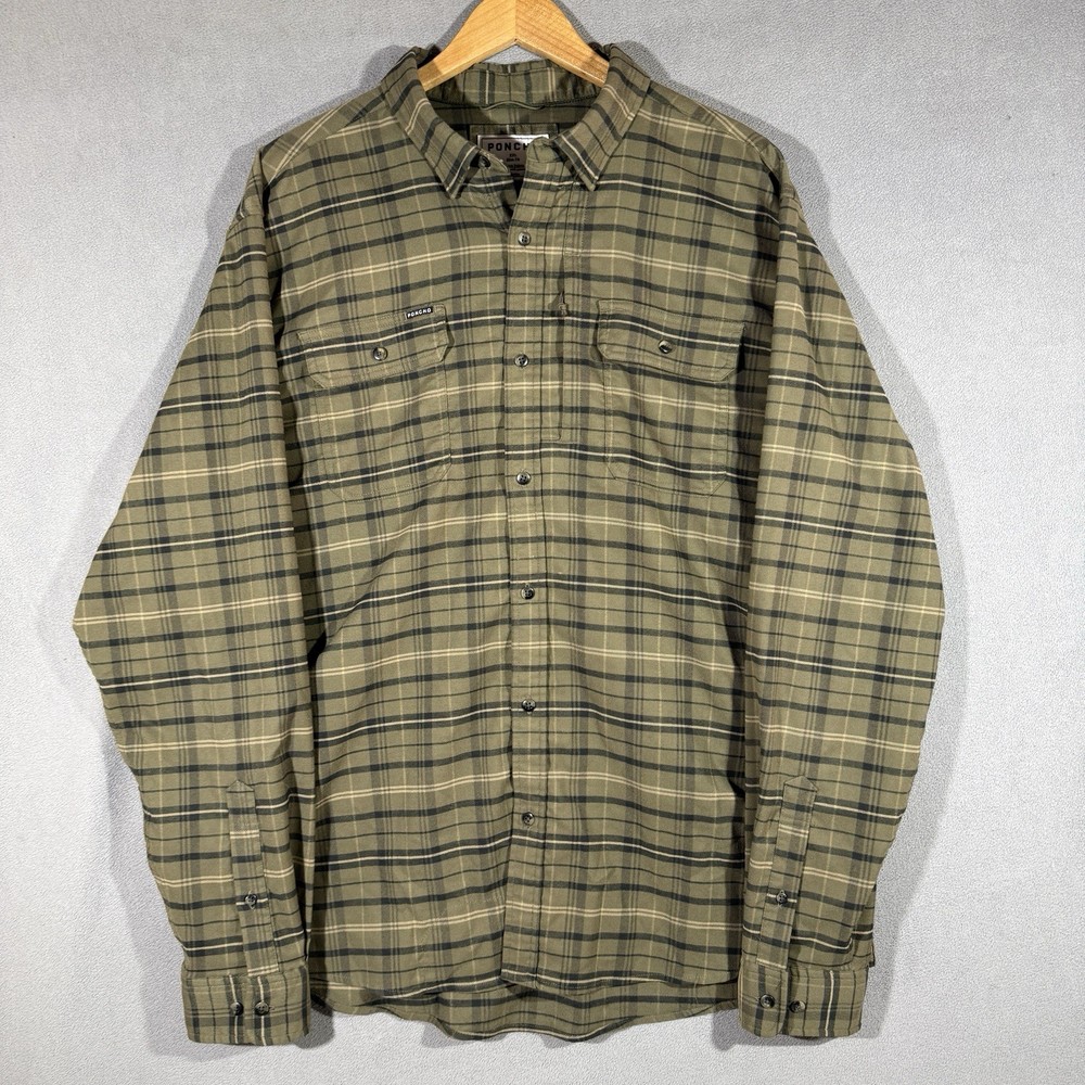 Poncho Flannel Plaid Slim Fit Magnetic Pockets Shirt Mens XXL 2XL Button Down