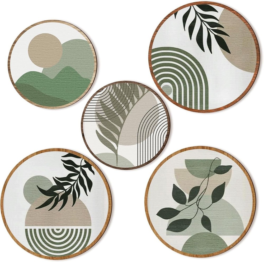 5 Pcs Boho Wooden Wall Art - Bohemian Geometric Hanging Decor for Living...