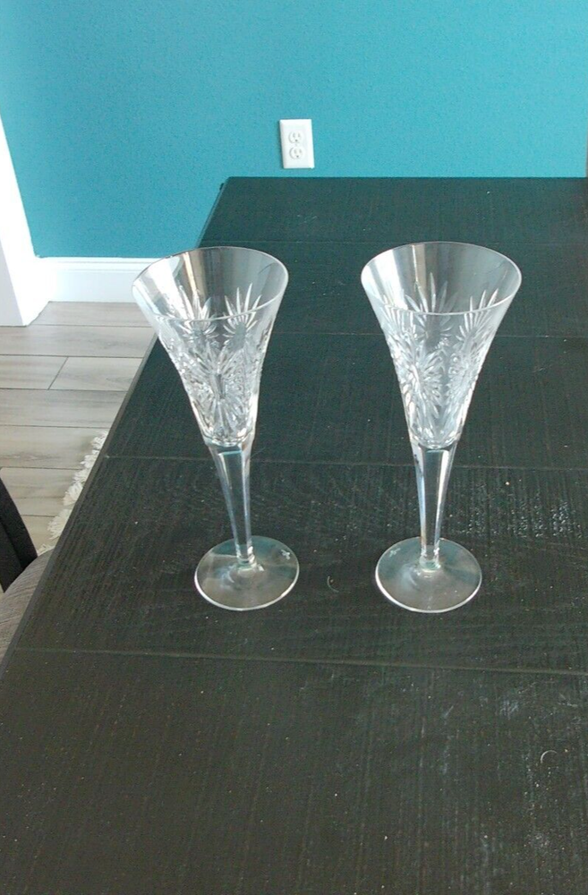 Vintage Waterford Crystal Colleen Fluted Champagne Toasting Glasses Rare Collectible Set