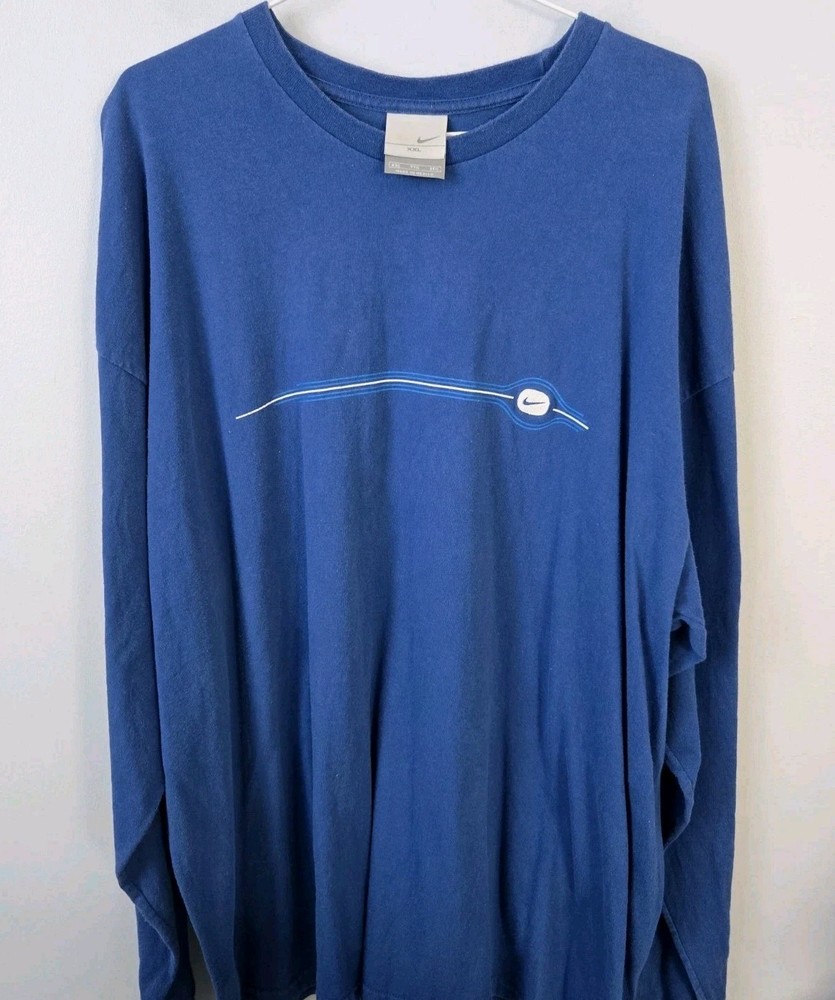 Vintage Nike Long Sleeve Shirt Men’s XXL Blue Swoosh Graphic Tee Y2K