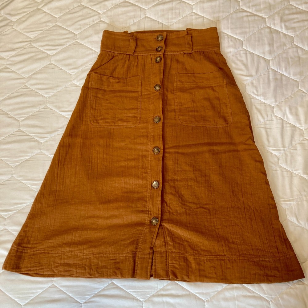 Sezane Skirt - Size Eu36 / Us 4 (S) - Burnt Orange/Rusty Brown - 100% Cotton