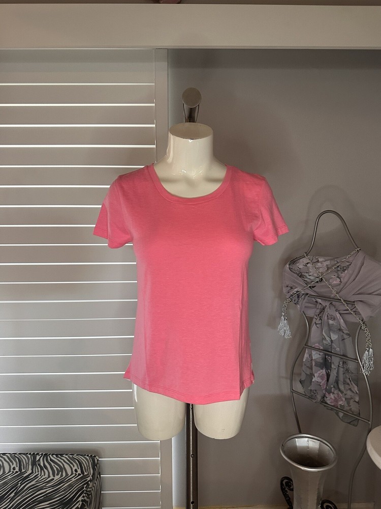 New Woman’s Coconut Creek Pink White Striped Hi Lo Short Sleeve Shirt Top Small