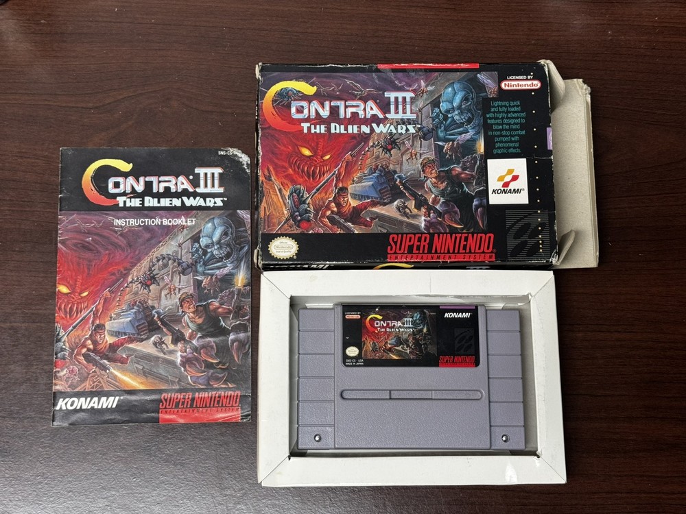 snes Contra 3 III: The Alien Wars , Authentic and work, Box, game and manual