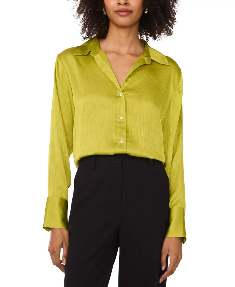 Vince Camuto Women's Top Sz S Split-Neck Button Long-Sleeve