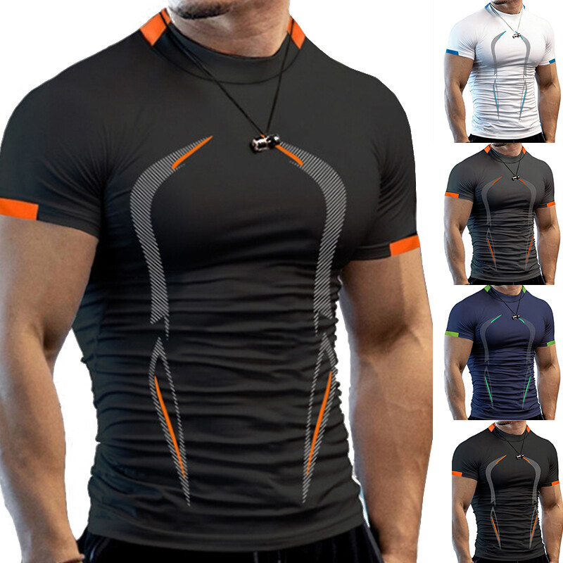 Mens Short Sleeve T Shirt Sexy Muscle Clubwear Blouse Tops Tee  ~