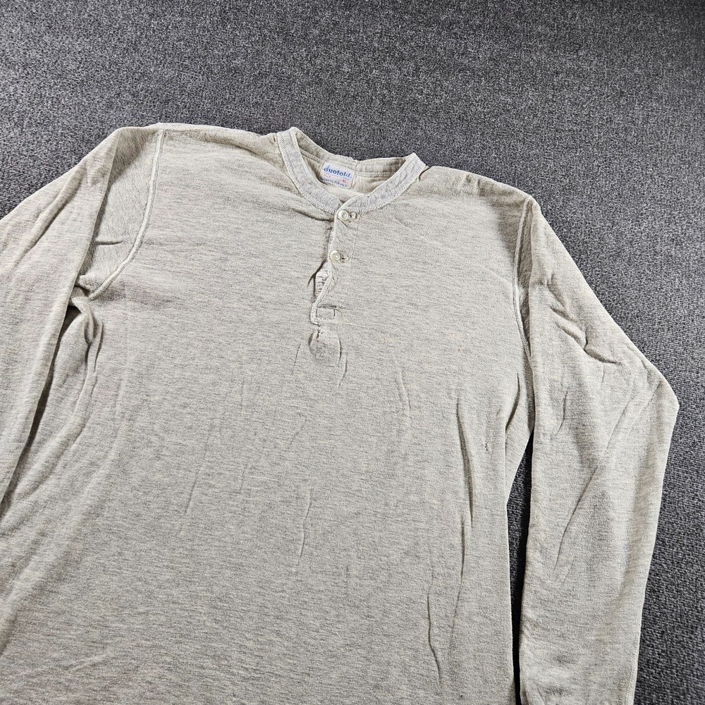 Vintage Duofold Two Layer Henley Shirt Medium Gray Wool Base Thermal 70s 80s XL
