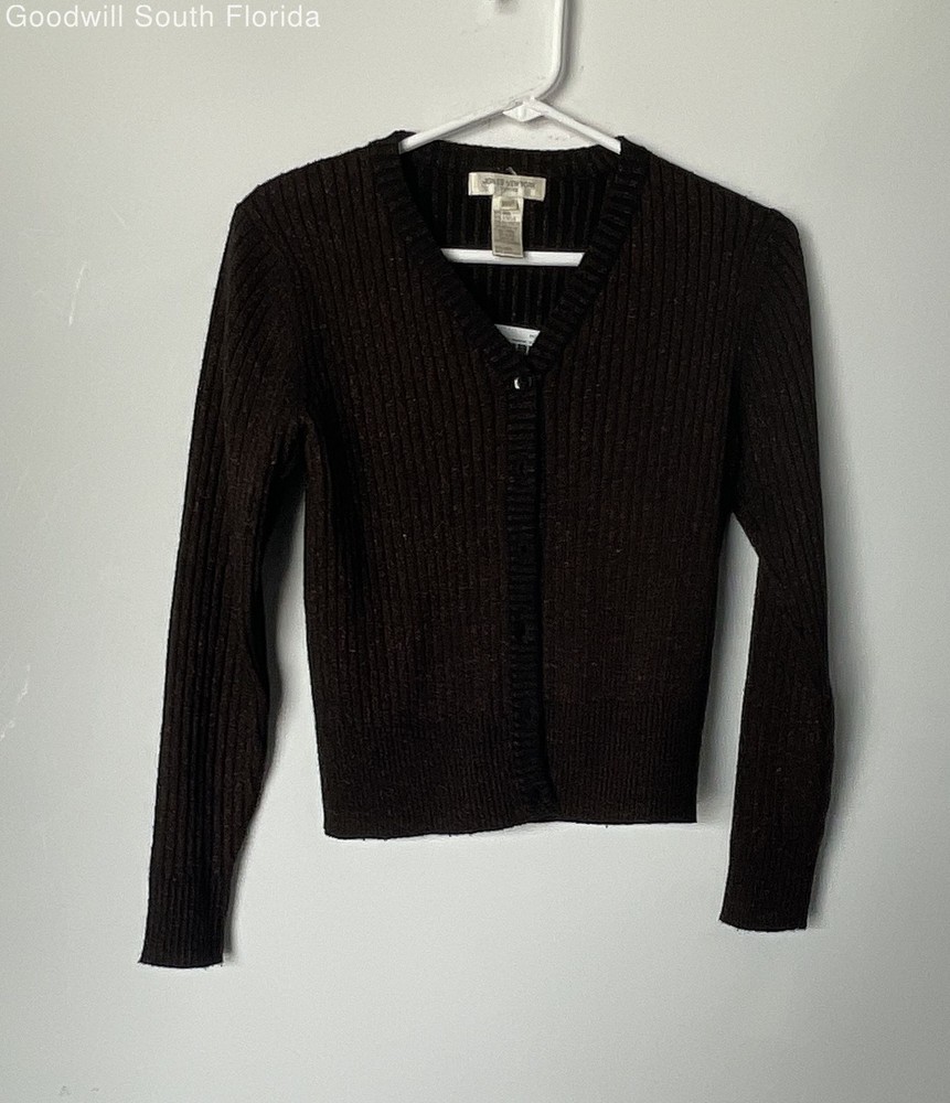 Jones New York Womens Brown Long Sleeve Button Front Cardigan Sweater Size P/P