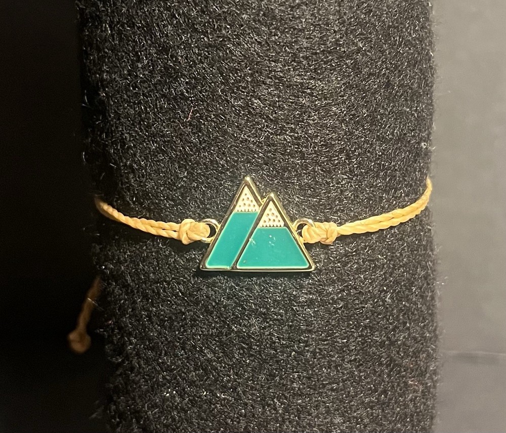Pura Vida Bracelet Tan Unbraided Cord Gold W/Green & White Mountain Charm