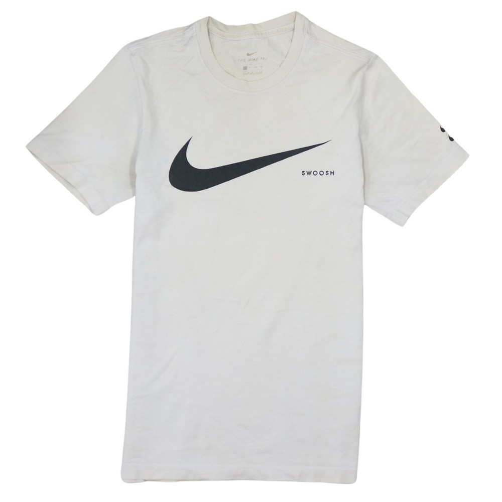 Nike Mens T Shirt Beige Cotton Dri Fit Swoosh Graphic Print Sports Tee S