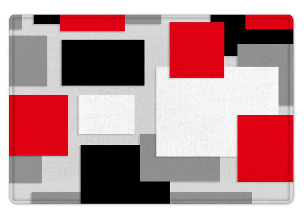 Abstract Grey Geometric Black Red Bath Mat 24x16 Inch Kitchen Rug-image