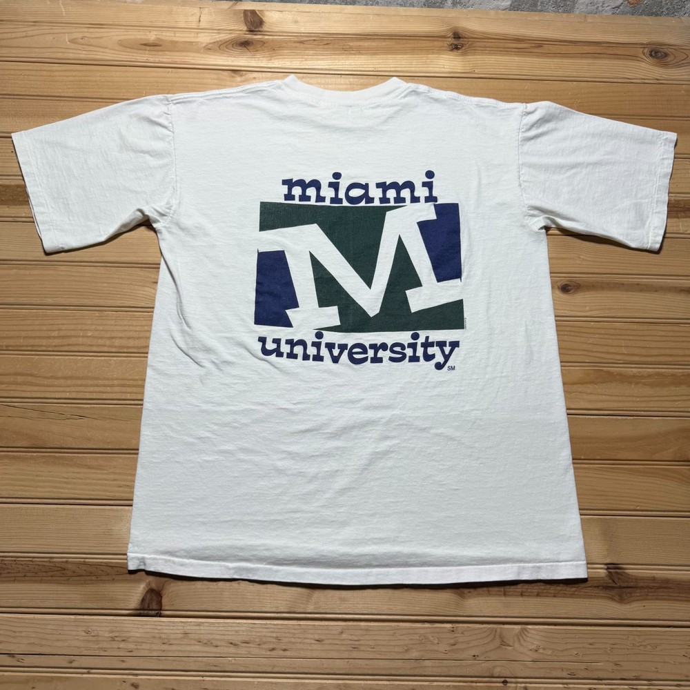 Vintage 90s Miami University M Logo Single Stitch Graphic T-Shirt Men's - Large