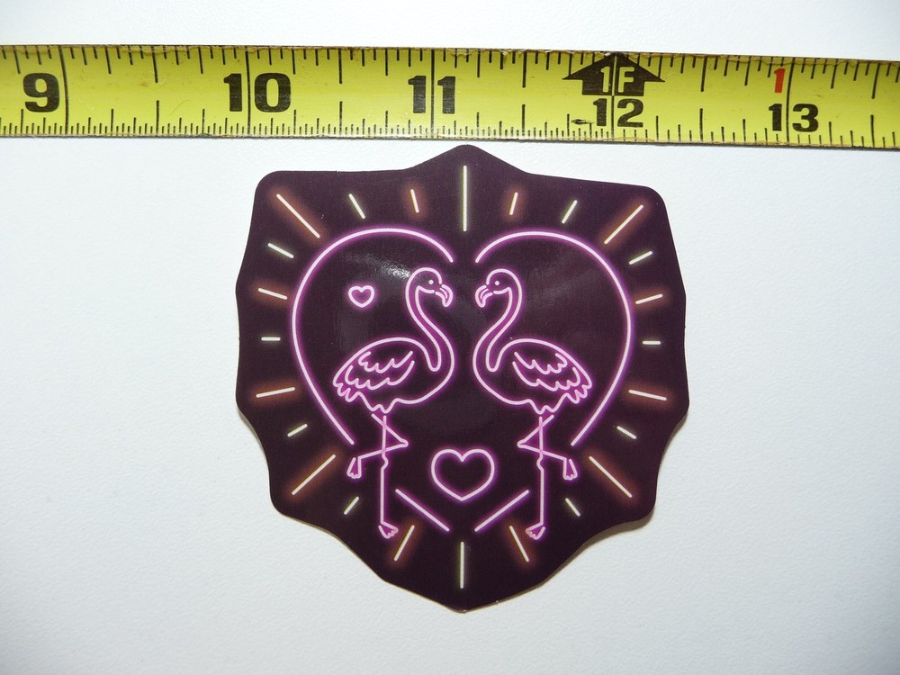 Flamingo Couple Neon Decal Sticker with Hearts for Laptop Cute Funny Decor