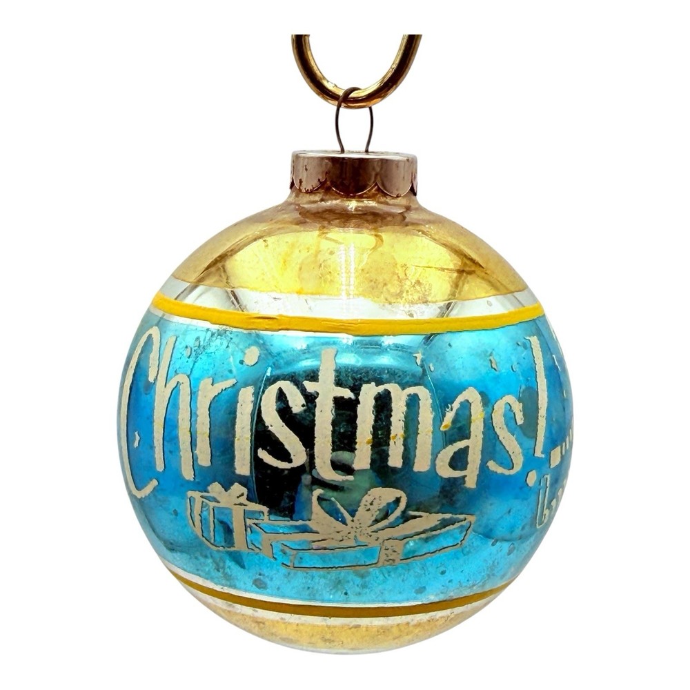 Vintage Shiny Brite Blue Stencil Mica Mercury Glass Christmas Ornament