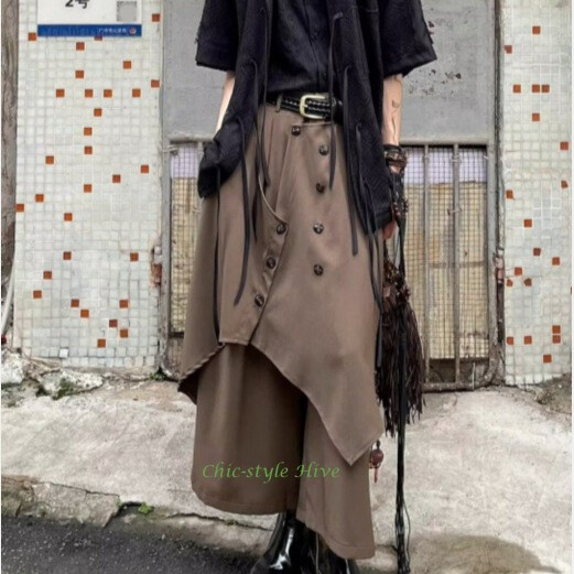 Japanese Retro Irregular Button Pants Mens Loose Casual Wide Leg Pants Trousers